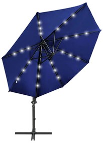 Guarda-sol jardim cantilever poste/luzes LED 300 cm azul-ciano