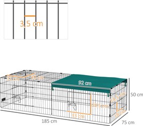 Recinto modular em aço com lona para coelhos, roedores e pequenos animais, para interior e exterior, 185 x 75 x 50 cm, verde