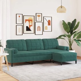 Sofá de 3 lugares com apoio de pés 210 cm veludo verde-escuro