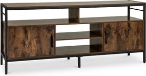 Móvel para TV até 65" com 2 armários e 4 prateleiras abertas, em madeira com pés de metal 147 x 35 x 63,5 cm Castanho rústico