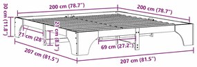 Cama Branca 200x200 cm de Madeira de Pinheiro Sólido