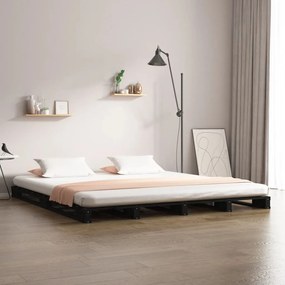 Estrutura de cama casal 135x190cm madeira de pinho maciça preto