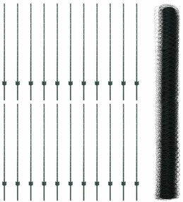 Postes de Cerca vidaXL 11 pcs U-Channel Verde 140 cm Aço