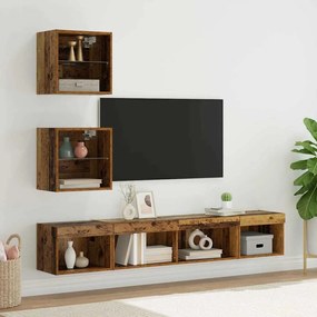 Unidades de TV de Parede com LED 5 pcs Madeira antiga