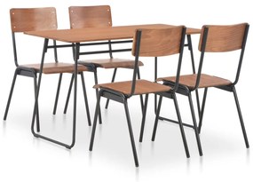 vidaXL 5 pcs conjunto de jantar contraplacado maciço e aço castanho