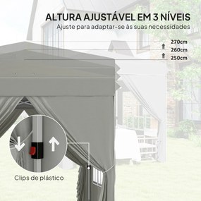 Tenda Dobrável Pop-Up 248x248x270 cm com 4 Paredes Laterais Anti-UV Altura Ajustável e Bolsa de Transporte Cinza Claro