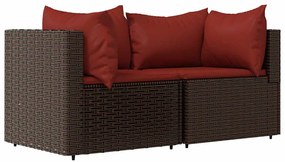 3 pcs conjunto lounge jardim c/ almofadões vime PE castanho