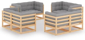 vidaXL 8 pcs conjunto lounge de jardim c/ almofadões pinho maciço