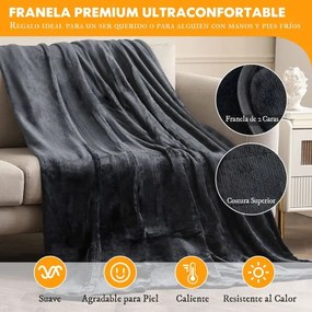 Manta elétrica de flanela 9 regulações de calor 9H Temporizador Lavável à máquina com controlo remoto 180 x 131,5 cm Cinzenta