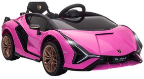 Carro Elétrico Lamborghini SIAN 12V para Crianças acima de 3 Anos com Controle Remoto Abertura da Porta Música MP3 USB e Faróis 108x62x40cm Rosa