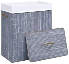 Cesto para roupa suja c/ 2 secções 100 L bambu cinzento