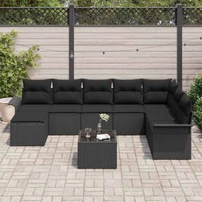 Conjunto de Sofá para Jardim de 9 Peças com Almofadas Beiges em Rattan