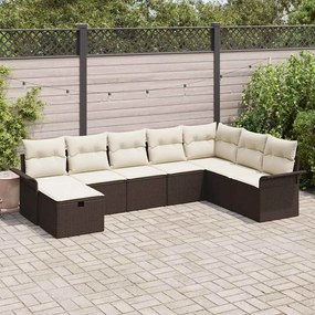 vidaXL Conjunto de Sofá de Jardim de 8 Peças com Almofadas Castanho de Vime Polirattan