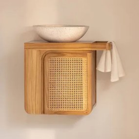 Conjunto De Móvel De Casa De Banho Suspenso Em Madeira De Teca Georgy Madeira De Teca & Cimento Redondo Branco Ø40 Cm Zavion & Sem Espelho - Sklum