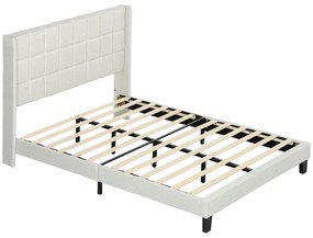 Estrutura de Cama 135x190 cm com Cabeceira Estofada em Linho e Espaço de Armazenamento Debaixo da Cama Bege