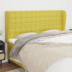 vidaXL Cabeceira de cama c/ abas tecido 203x23x118/128 cm verde