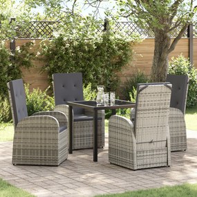 Conjunto de Jantar de Jardim com 5 Peças e Almofadas Cinza em Rattan Sintético