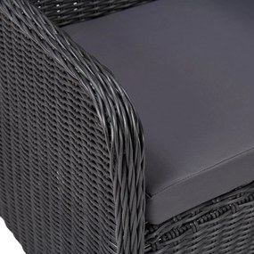 3 pcs conjunto bistrô de jardim com almofadões vime PE preto