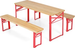 Conjunto de mesa e 2 bancos dobráveis para crianças, com tampo em madeira de abeto e estrutura metálica, para piqueniques de 4 pessoas, idades entre o