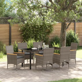 Conjunto de Jantar de Jardim vidaXL com Almofadas de Rattan Poly Cinza de 7 Peças