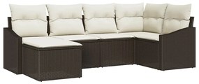 Conjunto de sofá de jardim com 6 peças e almofadas marrons em rattan s