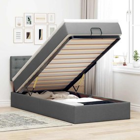 Cama otomana com colchão &amp; LEDs 90x200cm tecido cinzento escuro