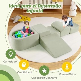 Conjunto de 5 peças para escalada para bebésr com piscina de bolinhas (NÃO INCLUIDAS) e capa lavável  Verde