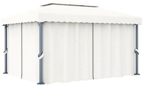 vidaXL Gazebo com cortina 4x3 m alumínio branco nata