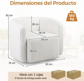 Poltrona moderna giratória estofada em sherpa com encosto em forma de abóbora e apoios de braços para sala de estar e quarto Branco