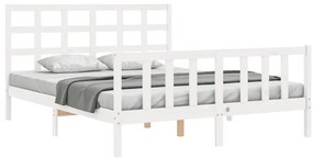 Estrutura de cama King Size com cabeceira madeira maciça branco
