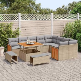 Conjunto de Sofá para Jardim com 12 Peças Bege Rattan Poliéster Acácia