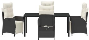 Conjunto de jantar de jardim 5 peças, preto de rattan