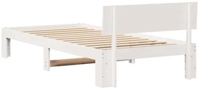 Estrado de Cama com Cabeceira Branco 80x200 cm Madeira de Pinho Maciça