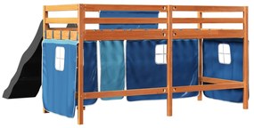 Cama alta p/ criança c/ cortinas 80x200 cm pinho maciço azul