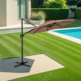 Guarda-sol redondo jardim 294 x 247 cm Guarda-sol suspenso com rotação de 360° Base cruzada 5 inclinações ajustáveis Castanho