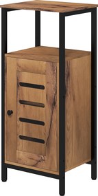 Móvel baixo de casa de banho com porta de lâminas 37 x 30 x 85 cm, estrutura em aço, castanho rústico