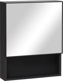 kleankin Armário Espelhado, 2 Prateleiras Internas, Compartimento Aberto, Estrutura de Aço, preto, 46 x 13,5 x 58 cm | Aosom Portugal