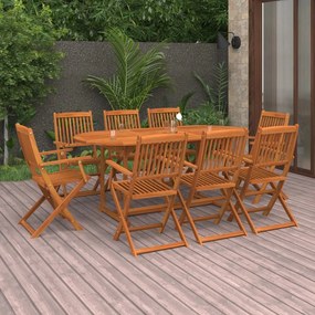 9 pcs conj. de jantar para jardim 180x90x75 cm acácia maciça