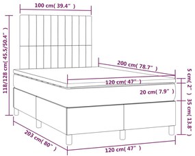 Cama boxspring com colchão 120x200 cm veludo cinzento-escuro