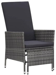2 pcs conjunto lounge de jardim c/ almofadões vime PE cinzento