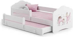 Cama infantil dupla branca 160x80 unicórnio e princesa -colchão e estrado incluído