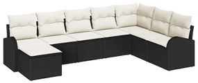 Conjunto de Sofá de Jardim de 8 Peças com Almofadas Pretas Rattan Poli