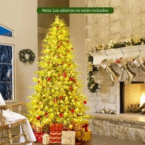 Árvore de Natal artificial de 210 cm pré-iluminada com 370 luzes LED brancas quentes 1090 ramos de PE e PVC e base metálica verde