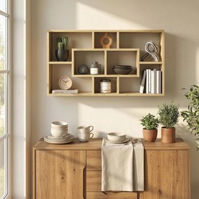 Estante de Parede Decorativa para Livros CDs com 8 Cubos 85x14,5x47,5 cm Carvalho