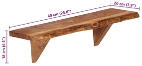 Prateleiras de parede 2 pcs 60x20x18cm madeira de acácia maciça