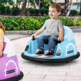 Carrinho de choques elétrico 12V para crianças com controle remoto, luz LED, buzina e música, rotação de 360° com cinto de segurança azul