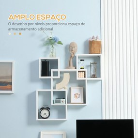 Estante de Parede com 4 Cubos Estante Flutuante de Madeira para Sala de Estar Dormitório Entrada Estúdio Estilo Moderno 65x10,2x64,5cm Branco