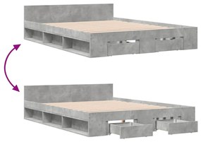 Estrutura de cama c/ gavetas derivados de madeira cinza-cimento