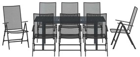 Conjunto de Jantar para Jardim Manual 9 pcs Preto Grande