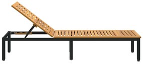 Espreguiçadeira Preta 200x55x35 cm Madeira Acácia Maciça